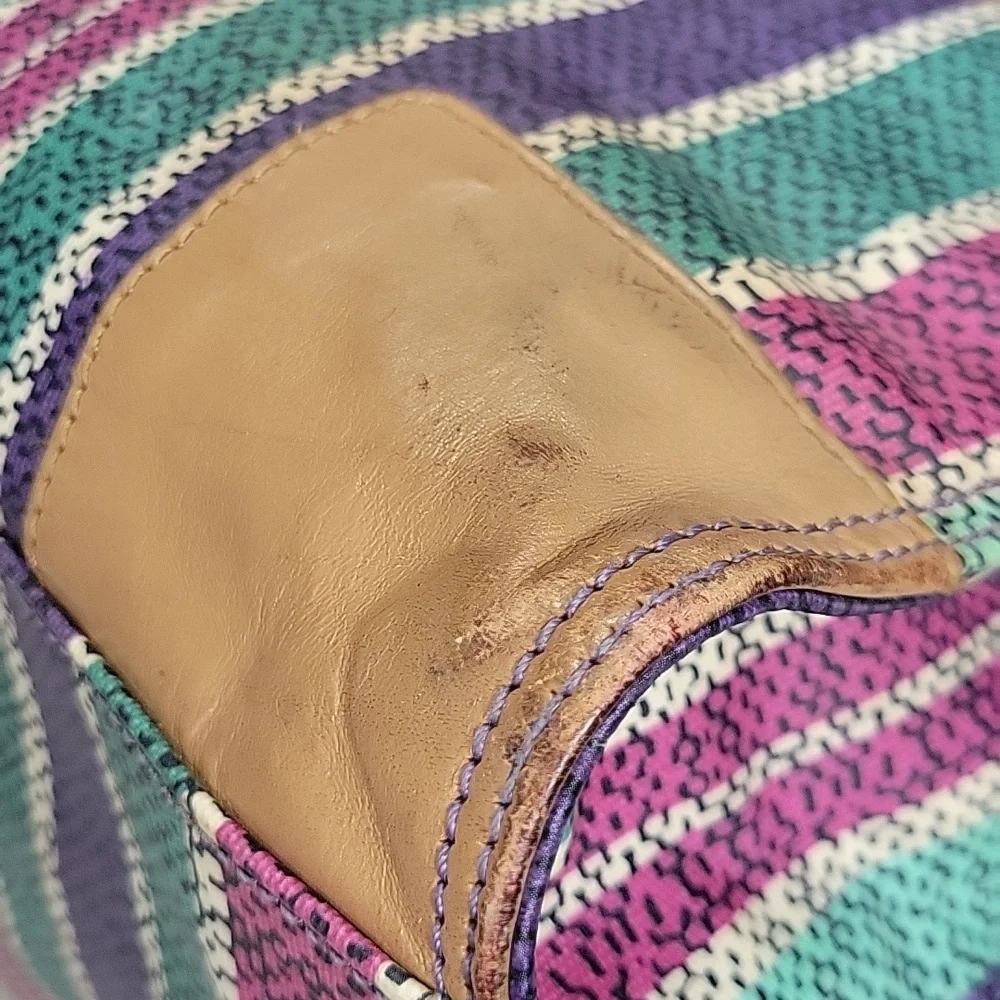 Tory Burch Ella Purple and Green Striped Tote Bag